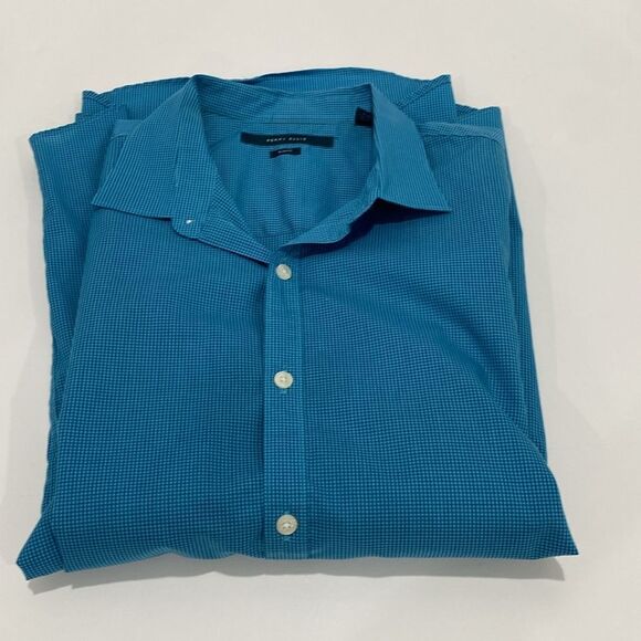 Perry Ellis Men's Slim Fit Short Sleeve Button Down Collared Shirt In Blue Large - Picture 10 of 11